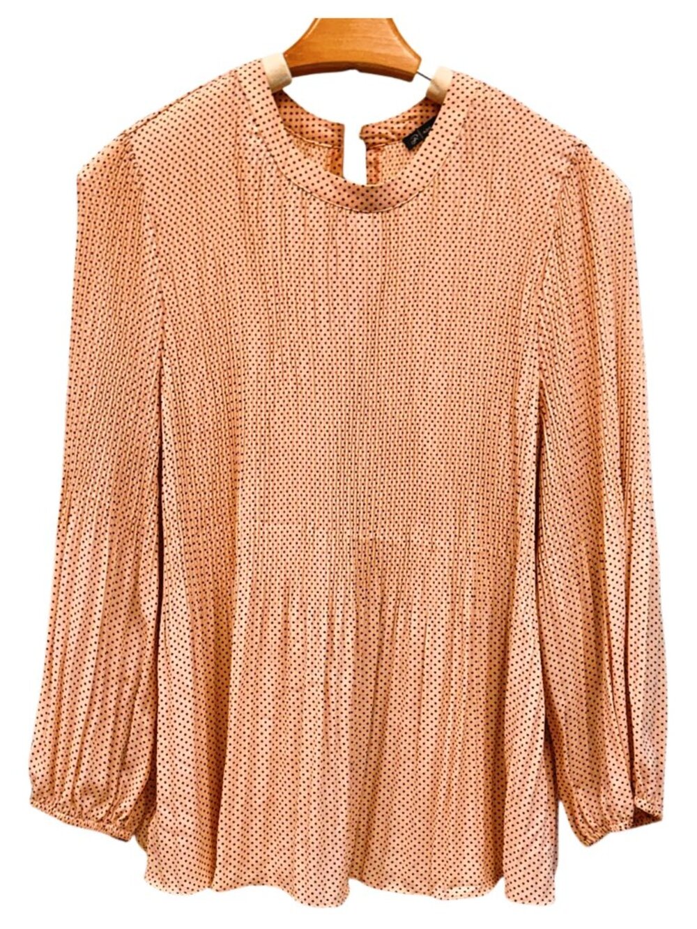 Adrianna Papell Polka Dot Pleated Breathable Lightweight Summer Blouse Flowy Top